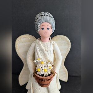 Grandmother White Angel Figurine Holding 'Special Grandmother' Flower Pot